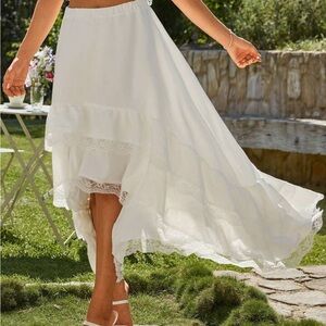 White Lace High Low Maxi Skirt